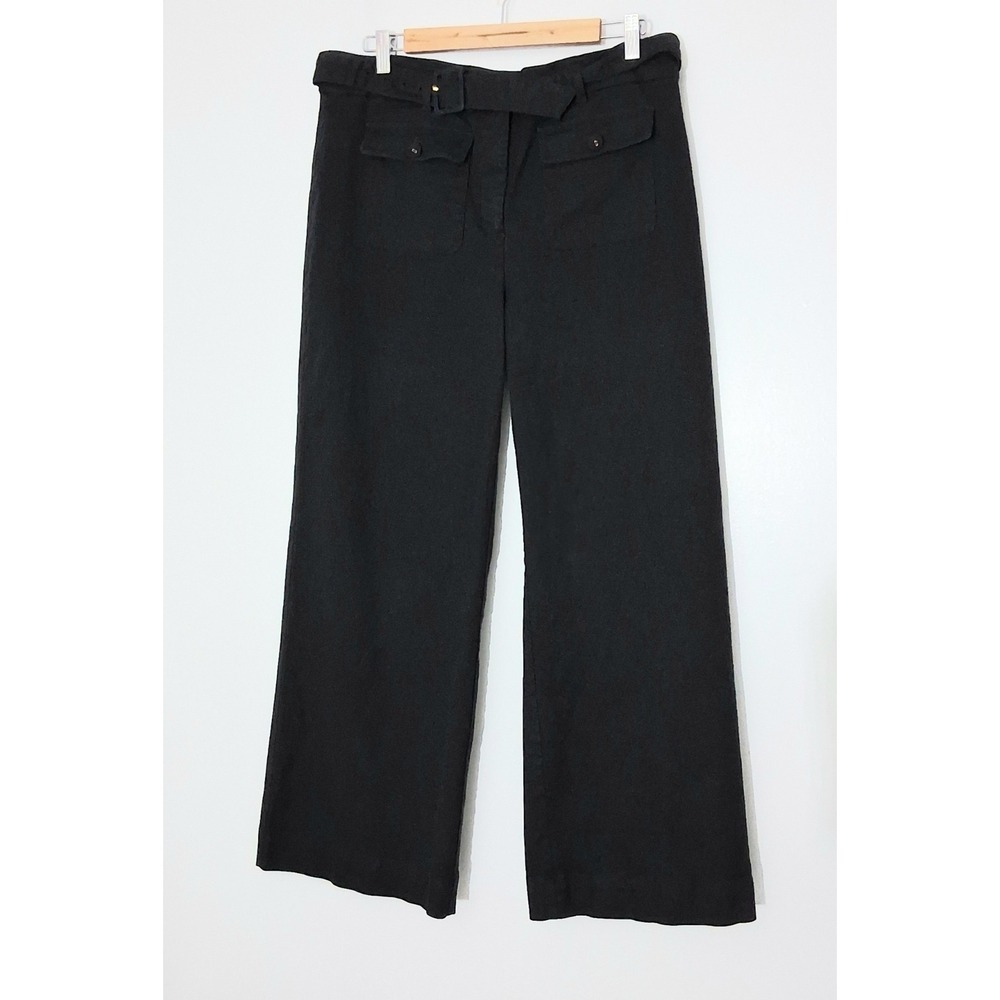 Loft Pants Women's Size 14 Black The Palmer Wide Leg Belted‎ Zip Up Pockets